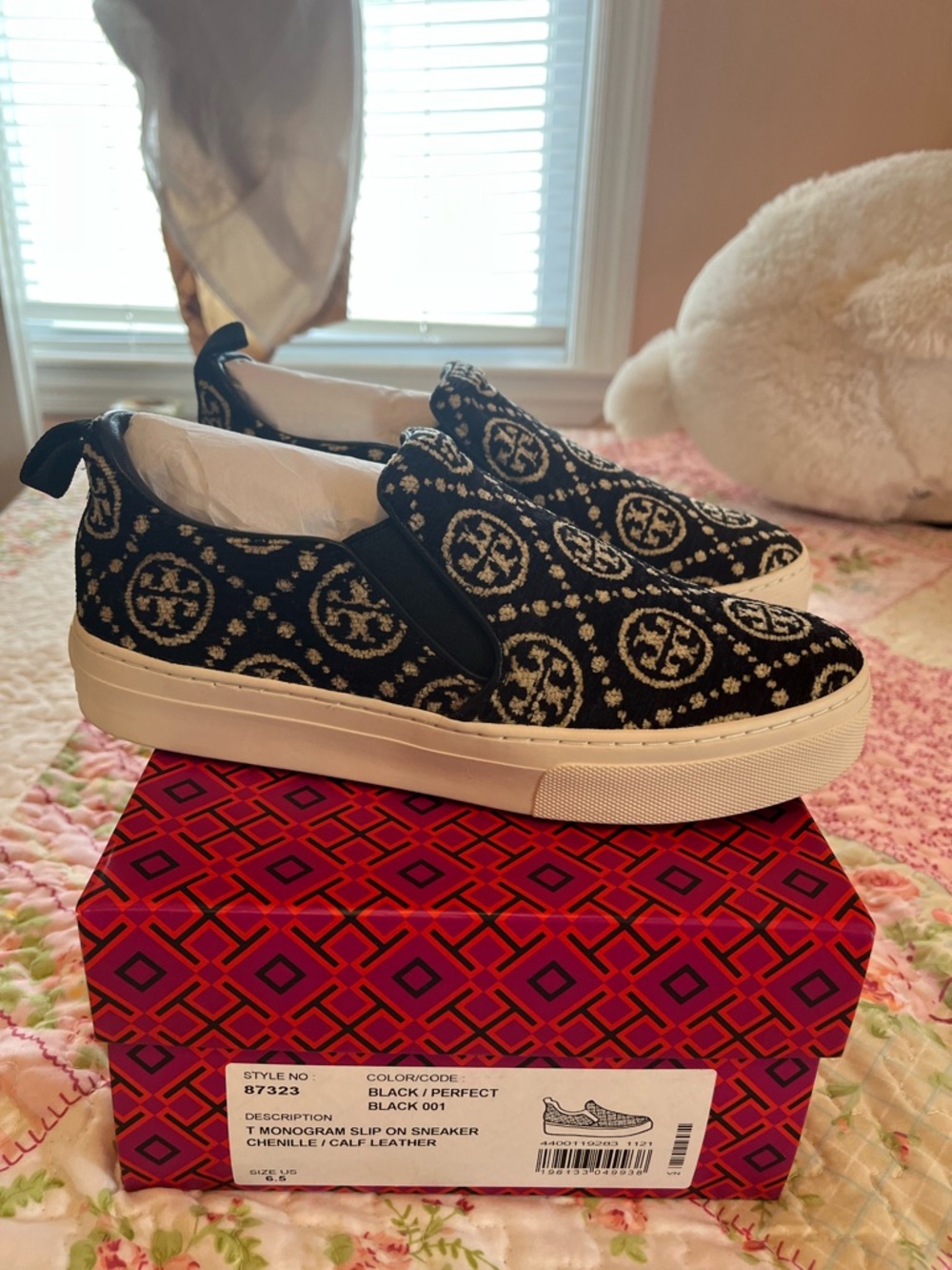 Tory Burch Black and White Monogram Slip-On Sneakers